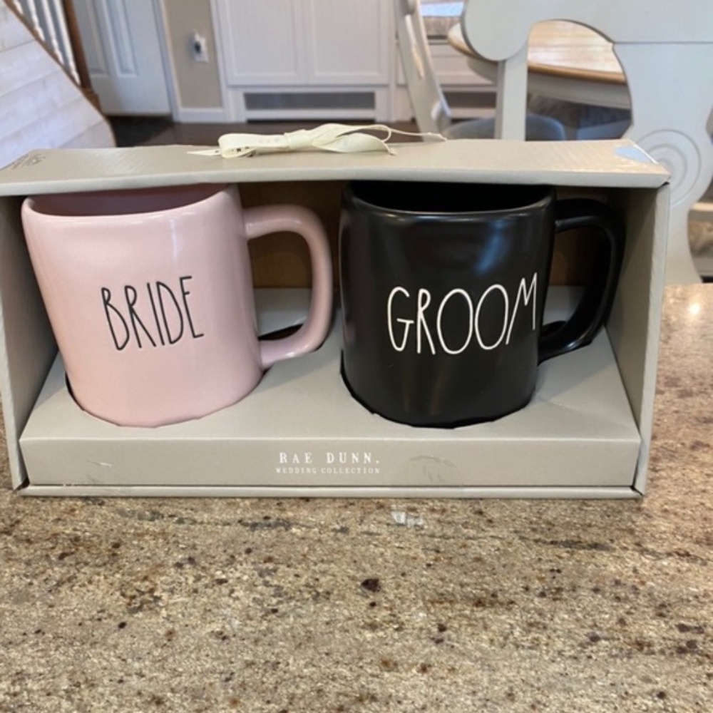 Rae Dunn Wedding BRIDE GROOM Coffee Mug Gift Set